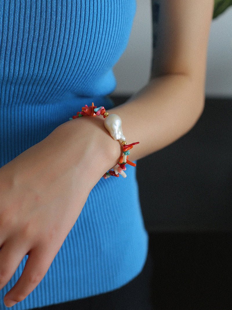 Asymmetrical Multi Gemstone Baroque Pearl Bracelet