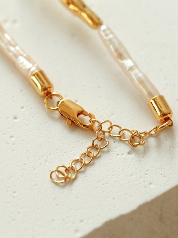 Baroque Toothpick Pearl Gold Stick Beads Choker Necklace