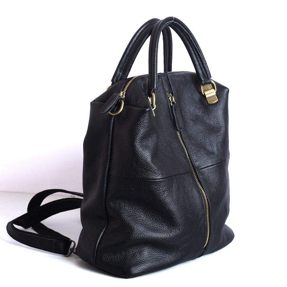 Black Large Soft Handle Convertible Leather Backpack