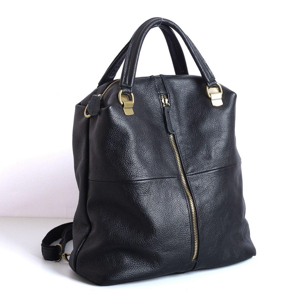 Black Large Soft Handle Convertible Leather Backpack