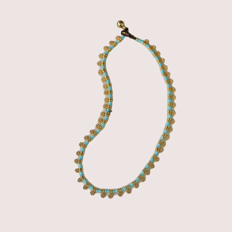 Boho Gold Flower Turquoise Bead Necklace