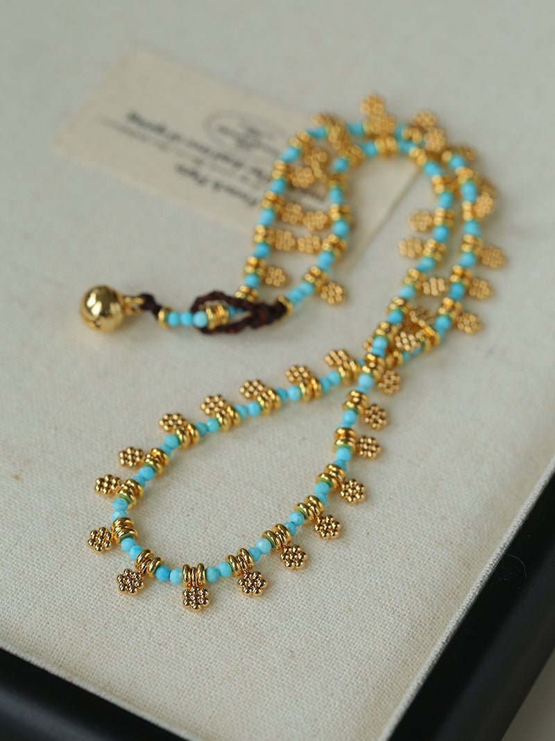 Boho Gold Flower Turquoise Bead Necklace