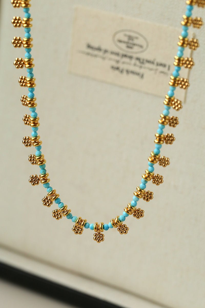 Boho Gold Flower Turquoise Bead Necklace