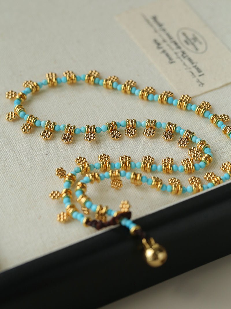 Boho Gold Flower Turquoise Bead Necklace