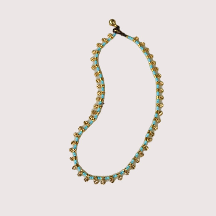Boho Gold Flower Turquoise Bead Necklace