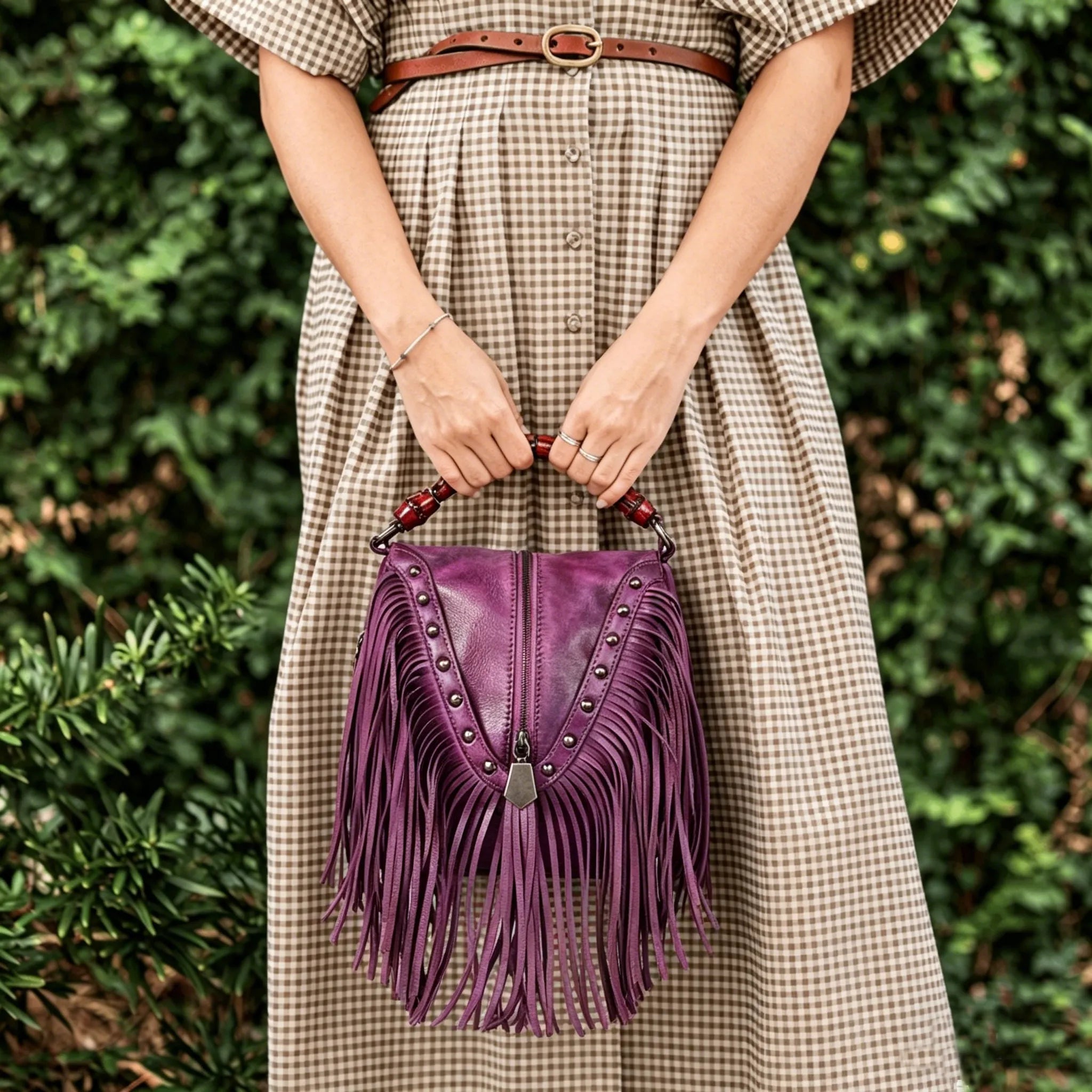 Boho Leather Fringe Crossbody Handbag Small Purses Bag