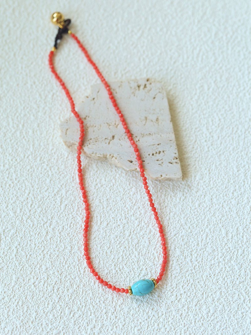Boho Turquoise Handmade Red Bead Choker Necklace