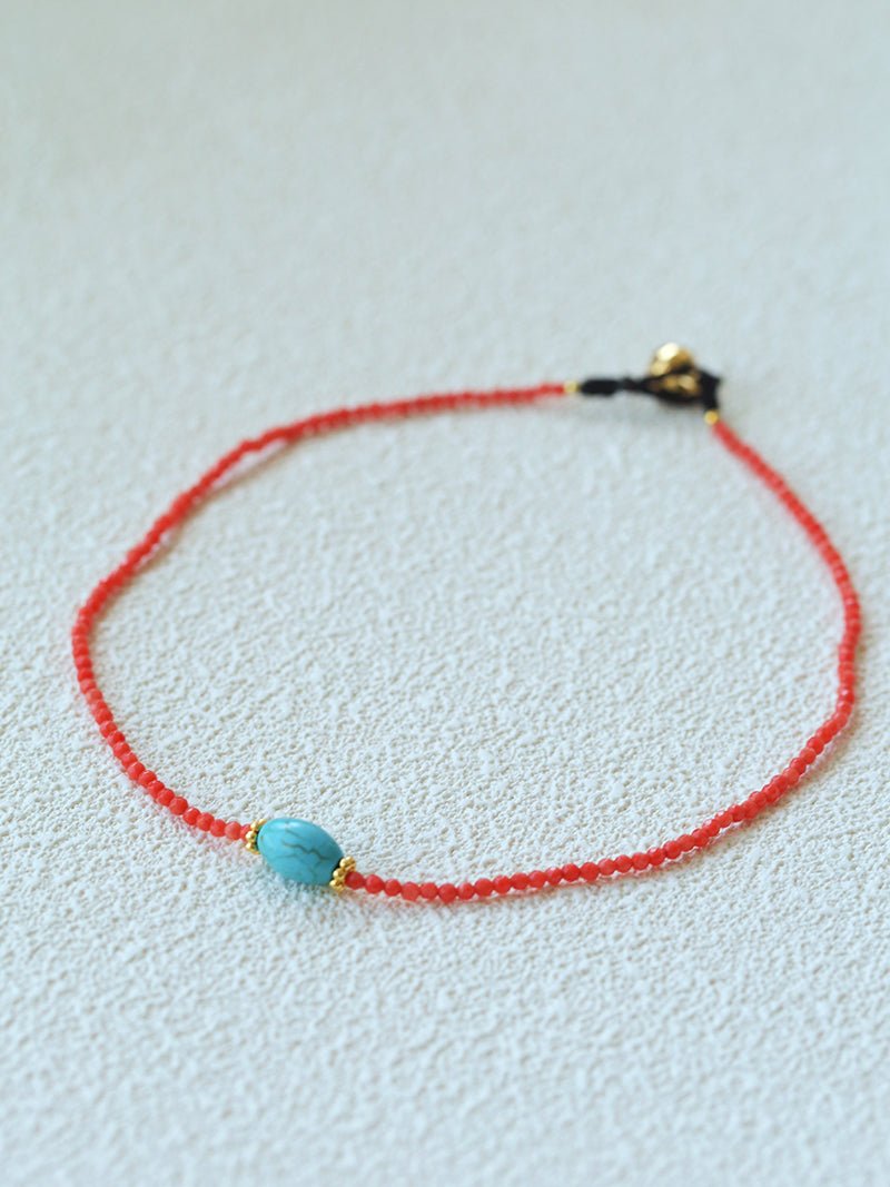 Boho Turquoise Handmade Red Bead Choker Necklace