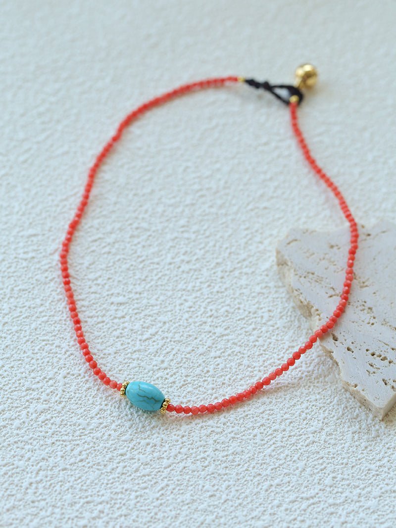 Boho Turquoise Handmade Red Bead Choker Necklace