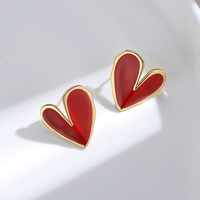 Bold Red Heart Stud Earrings