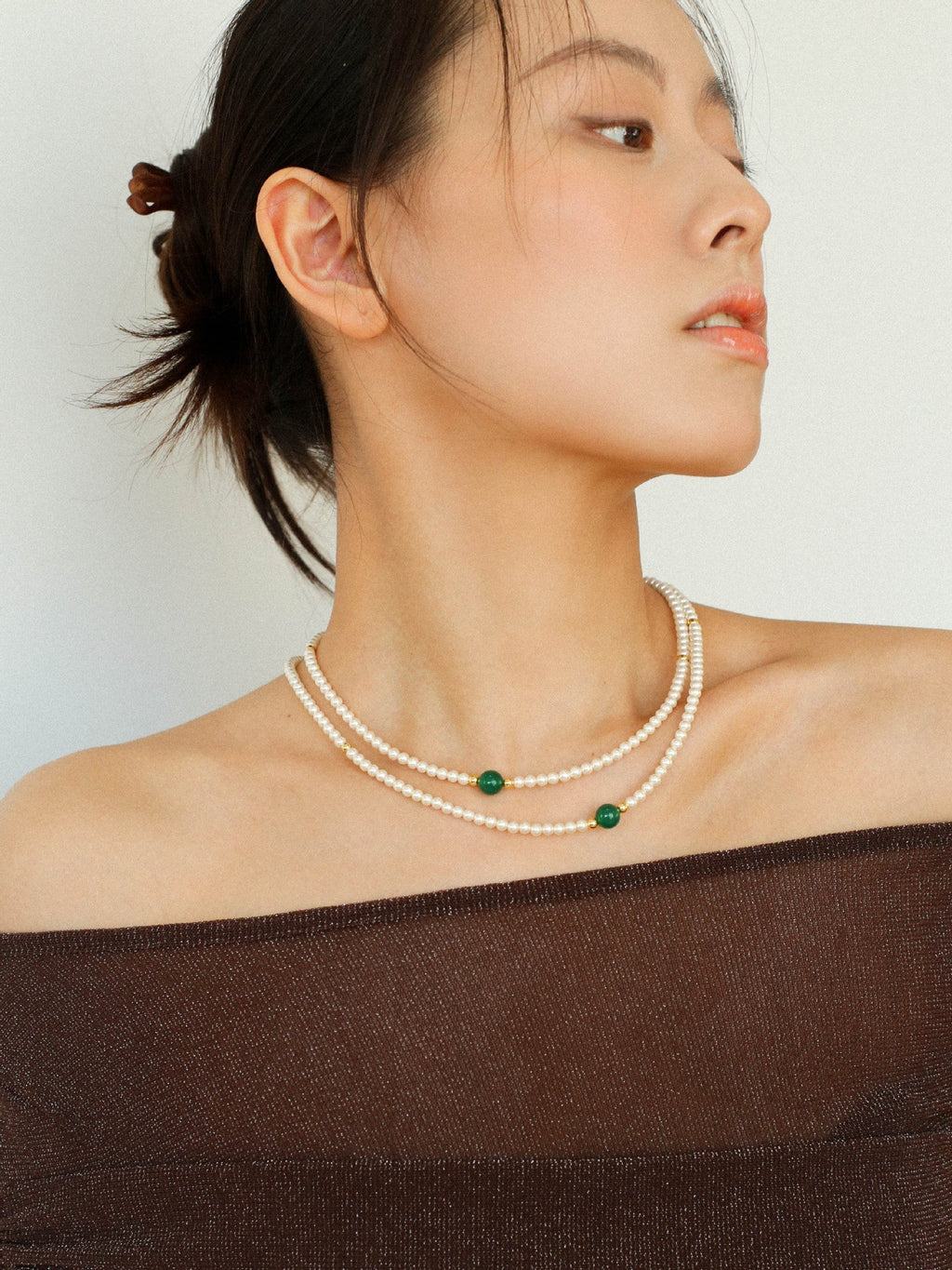 Chic Jade Green Long Pearl Necklace