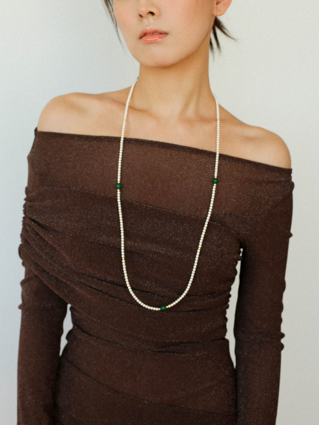 Chic Jade Green Long Pearl Necklace