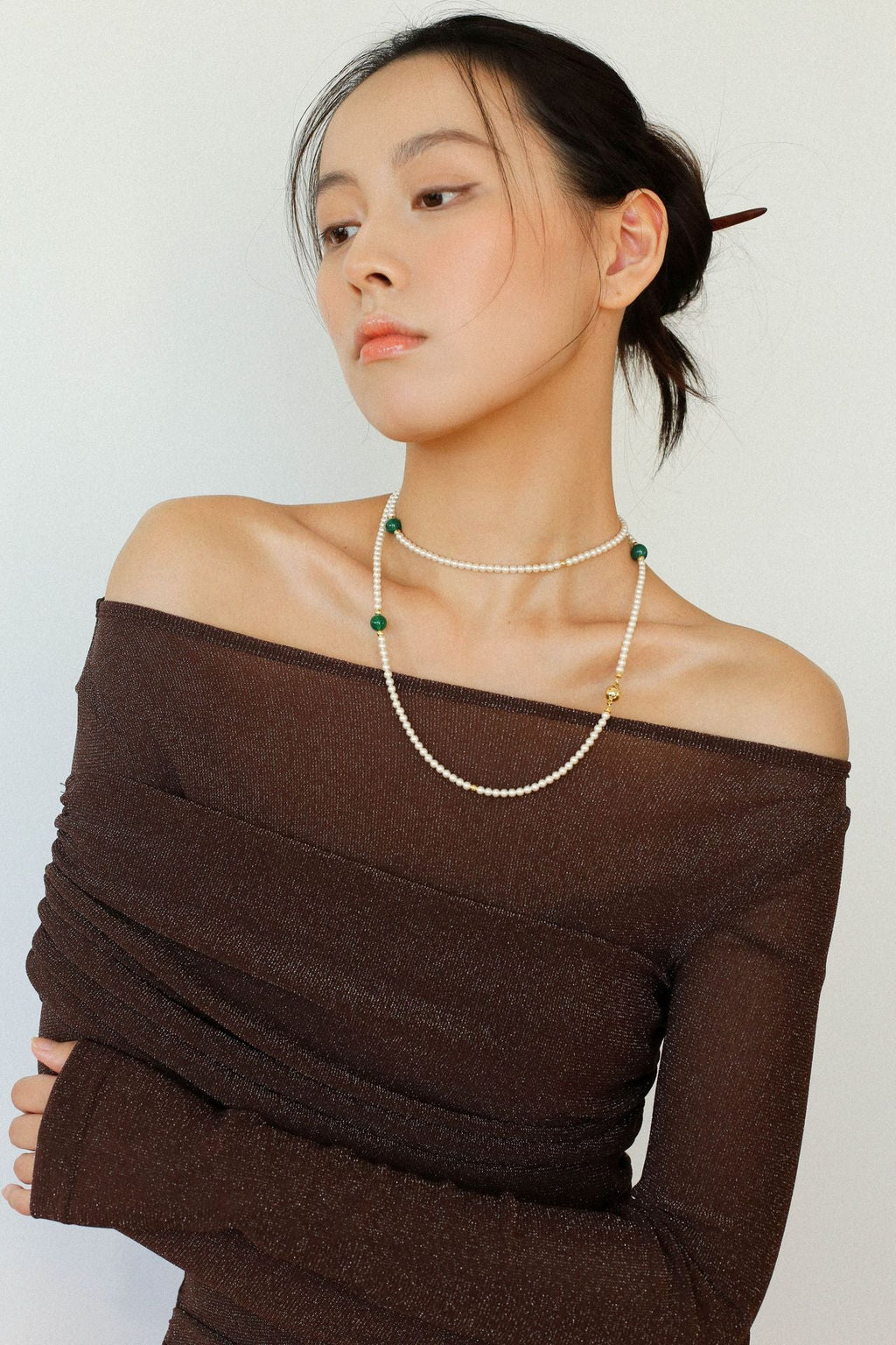 Chic Jade Green Long Pearl Necklace