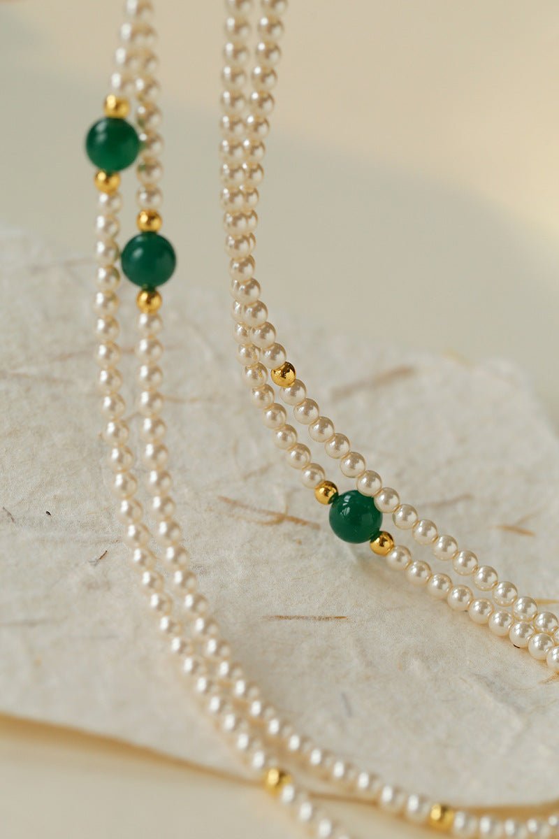 Chic Jade Green Long Pearl Necklace