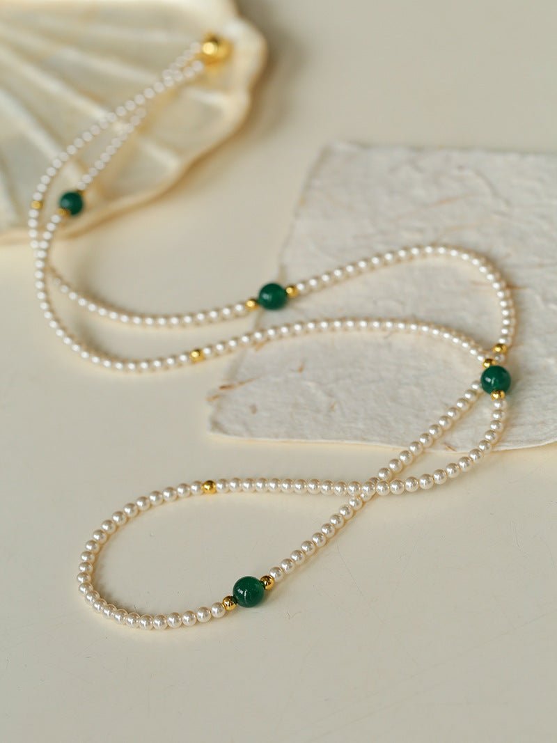 Chic Jade Green Long Pearl Necklace