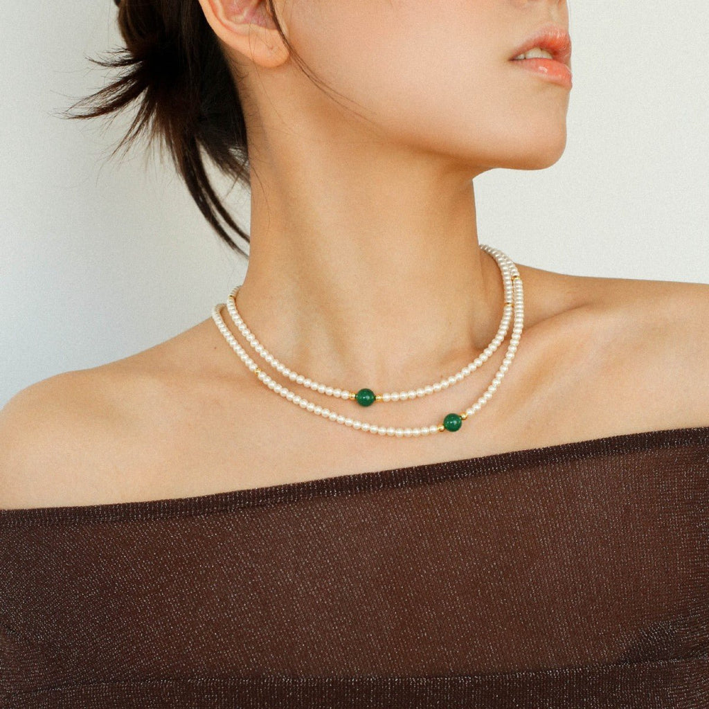 Chic Jade Green Long Pearl Necklace