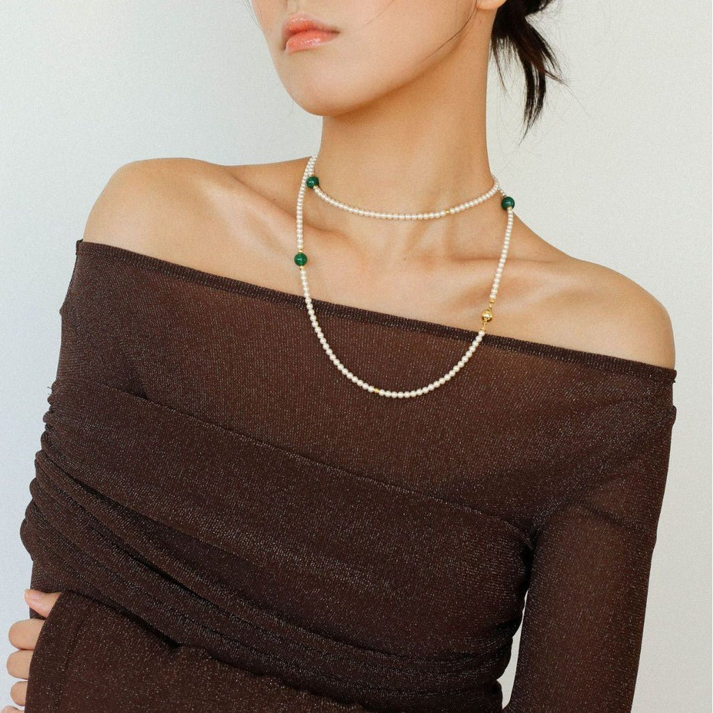 Chic Jade Green Long Pearl Necklace