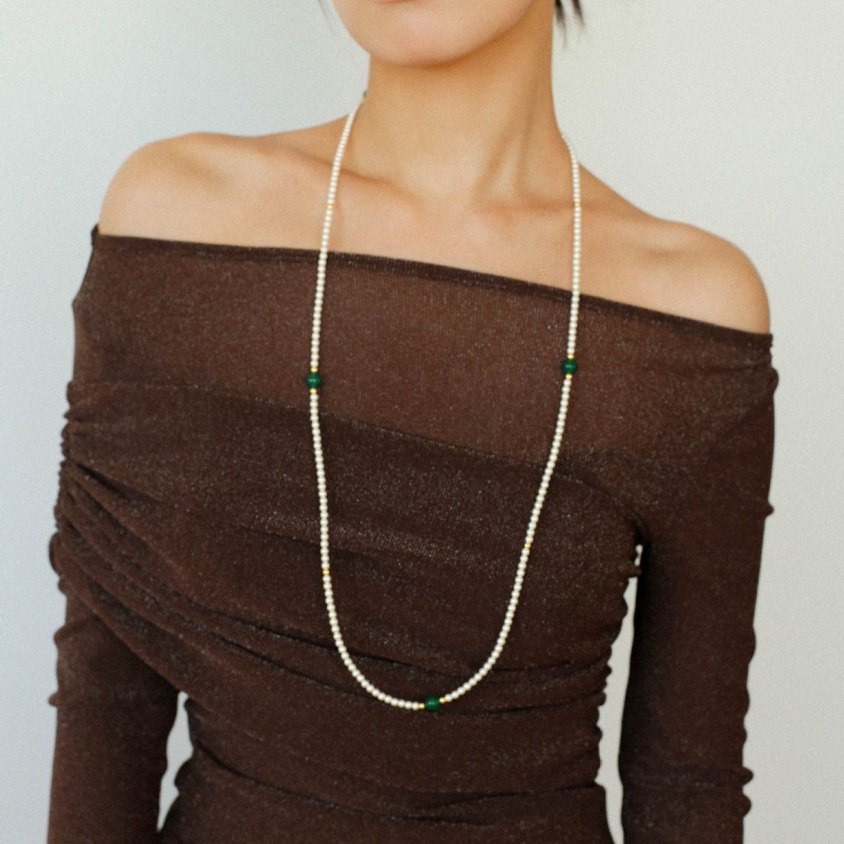 Chic Jade Green Long Pearl Necklace