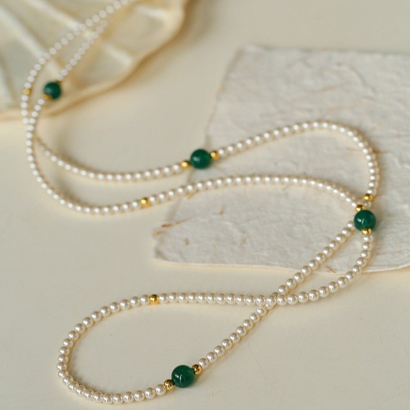 Chic Jade Green Long Pearl Necklace