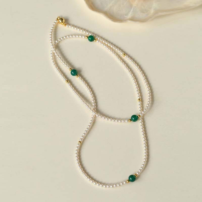 Chic Jade Green Long Pearl Necklace