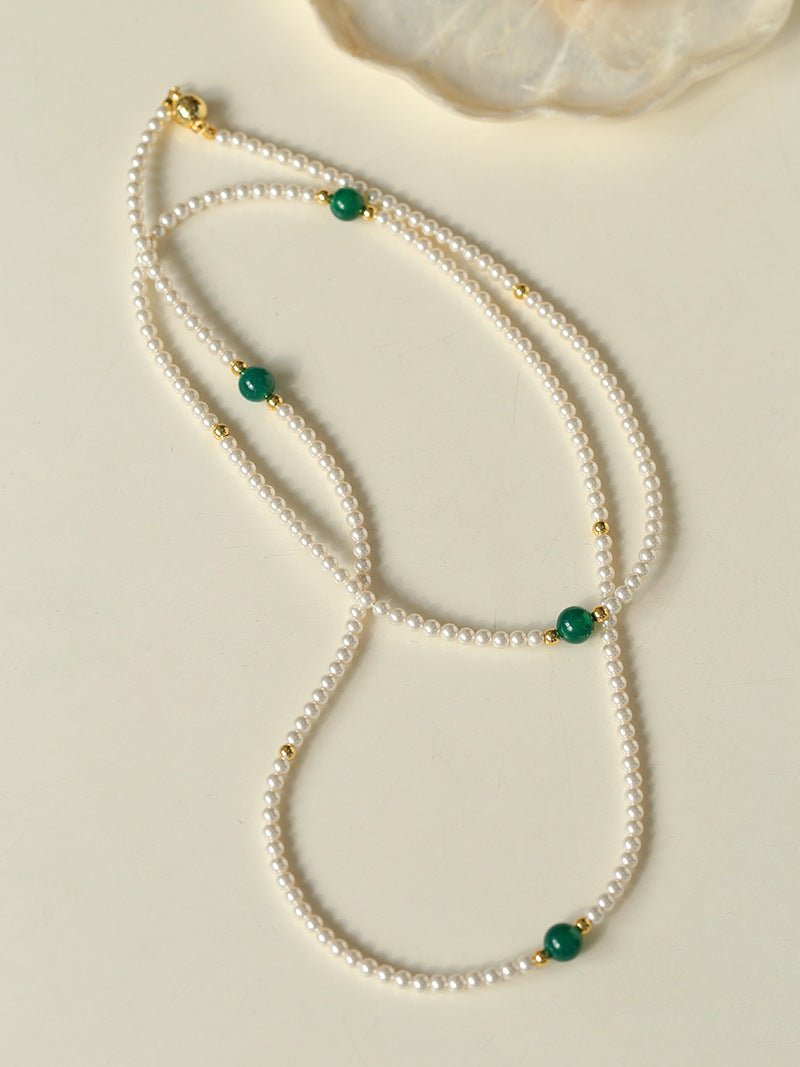 Chic Jade Green Long Pearl Necklace