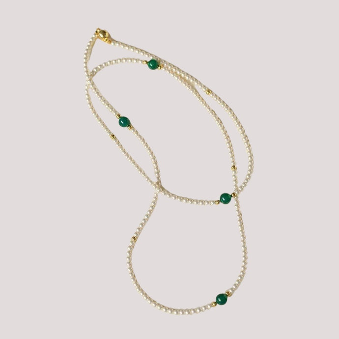 Chic Jade Green Long Pearl Necklace