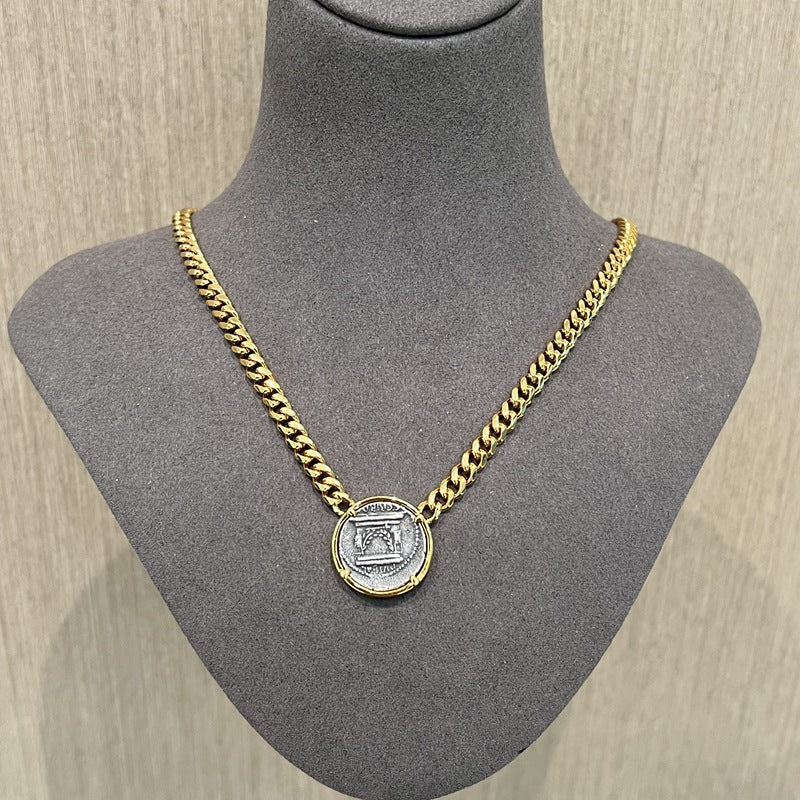 Chunky Cuban Chain Lady Luck Coin Pendant Necklace