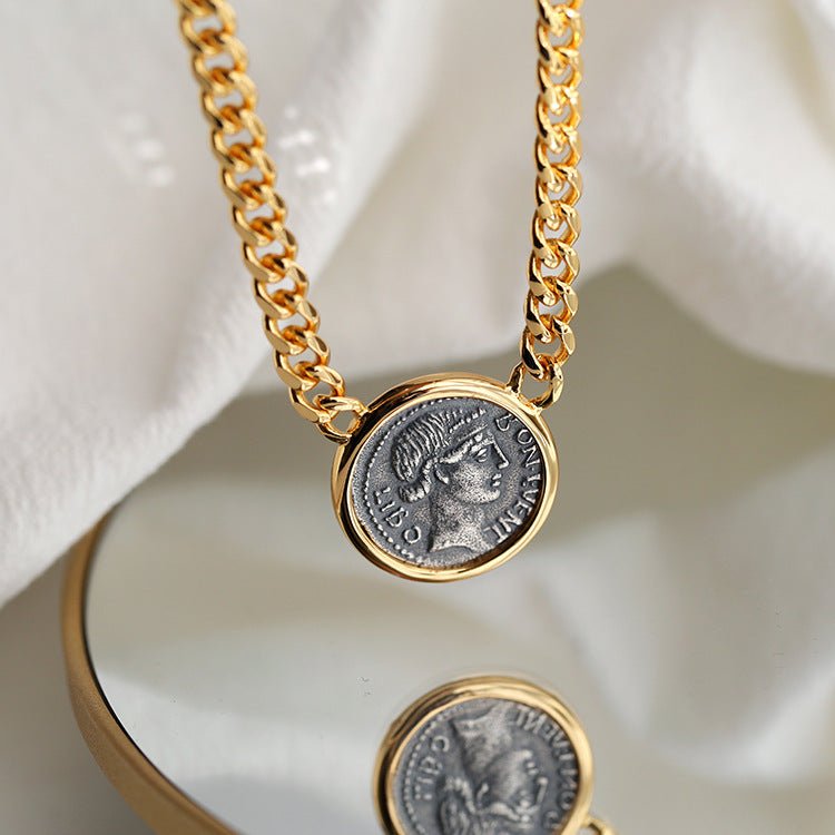 Chunky Cuban Chain Lady Luck Coin Pendant Necklace