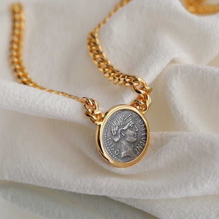 Chunky Cuban Chain Lady Luck Coin Pendant Necklace