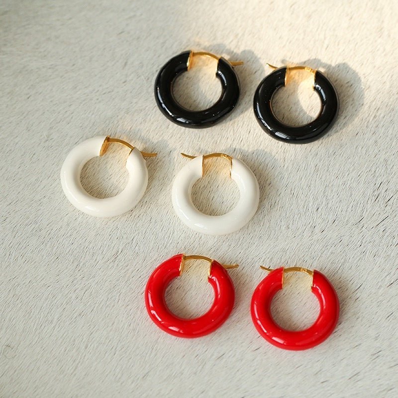 Classic Enamel Glazed Hoops Earrings