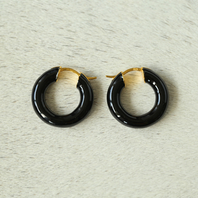 Classic Enamel Glazed Hoops Earrings
