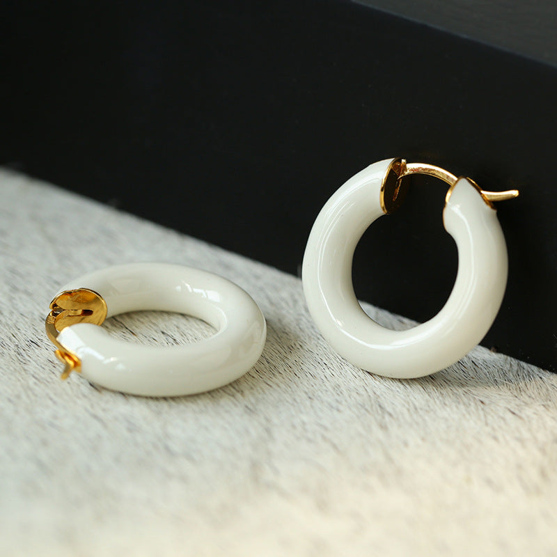 Classic Enamel Glazed Hoops Earrings