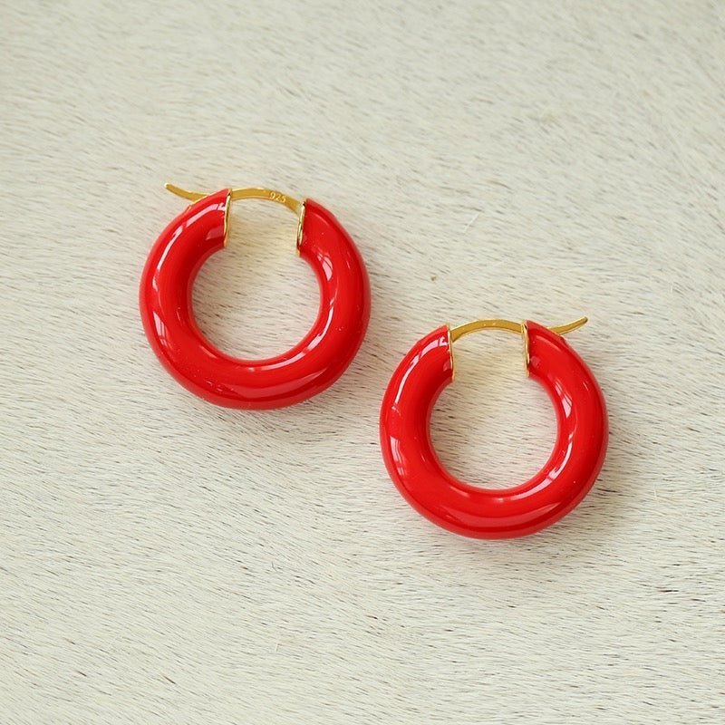 Classic Enamel Glazed Hoops Earrings