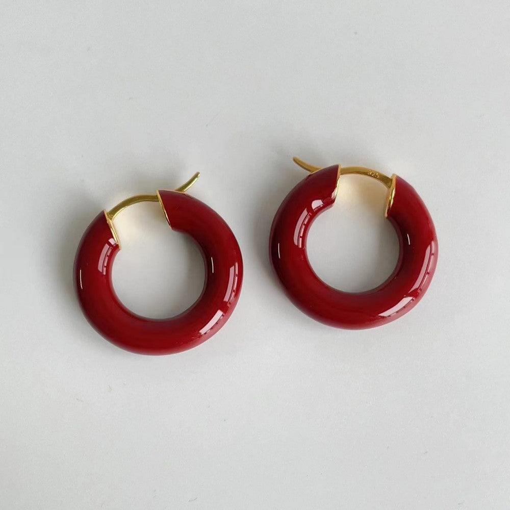 Classic Enamel Glazed Hoops Earrings