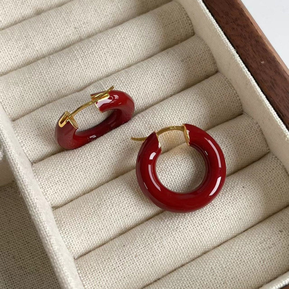 Classic Enamel Glazed Hoops Earrings