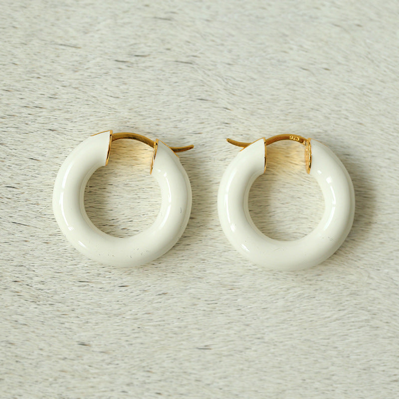 Classic Enamel Glazed Hoops Earrings
