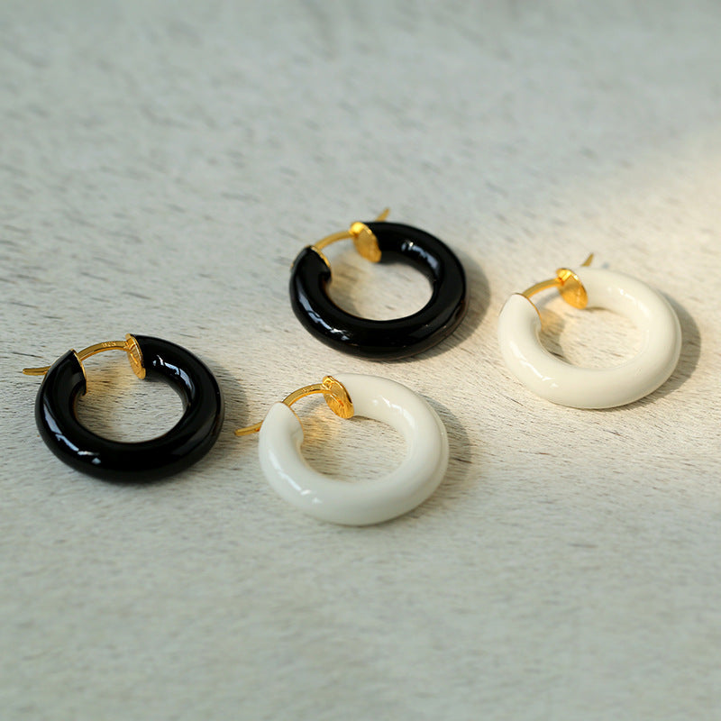 Classic Enamel Glazed Hoops Earrings