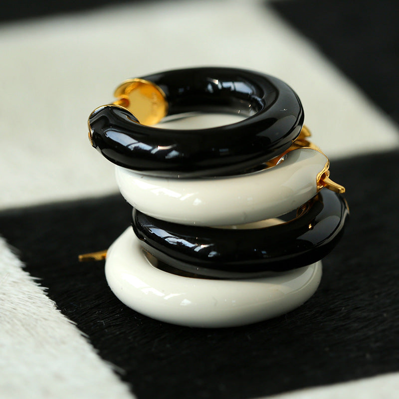 Classic Enamel Glazed Hoops Earrings