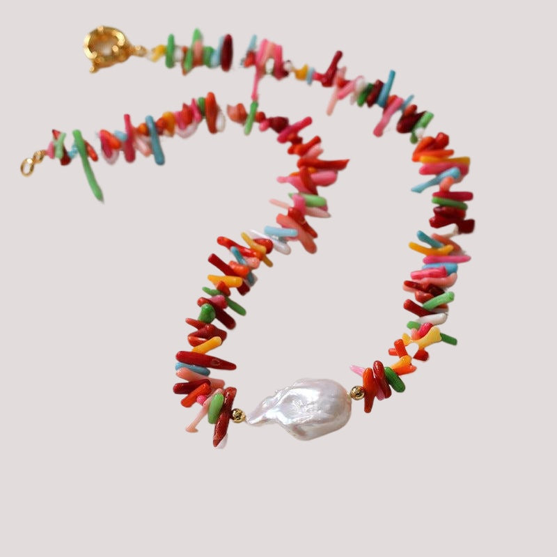 Colorful Gemstone Baroque Pearl Necklace