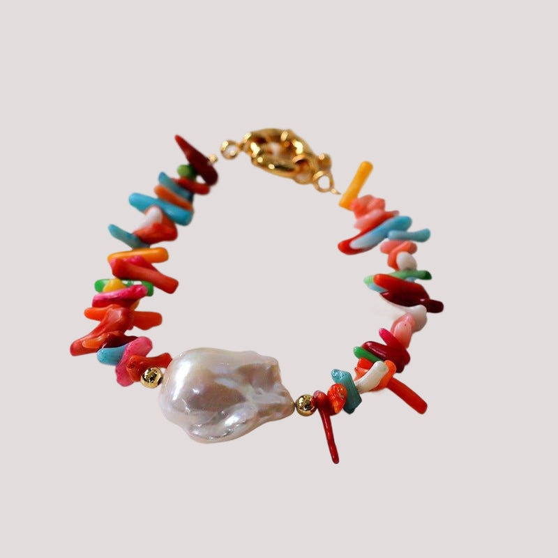 Colorful Gemstone Baroque Pearl Bracelet