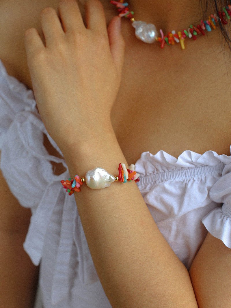 Colorful Gemstone Baroque Pearl Bracelet