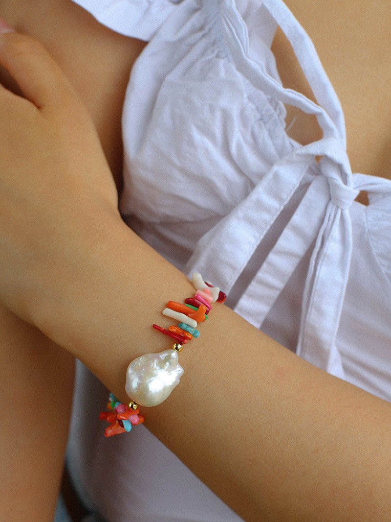 Colorful Gemstone Baroque Pearl Bracelet