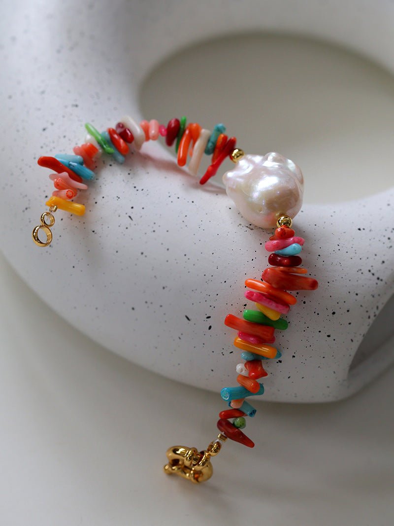 Colorful Gemstone Baroque Pearl Bracelet