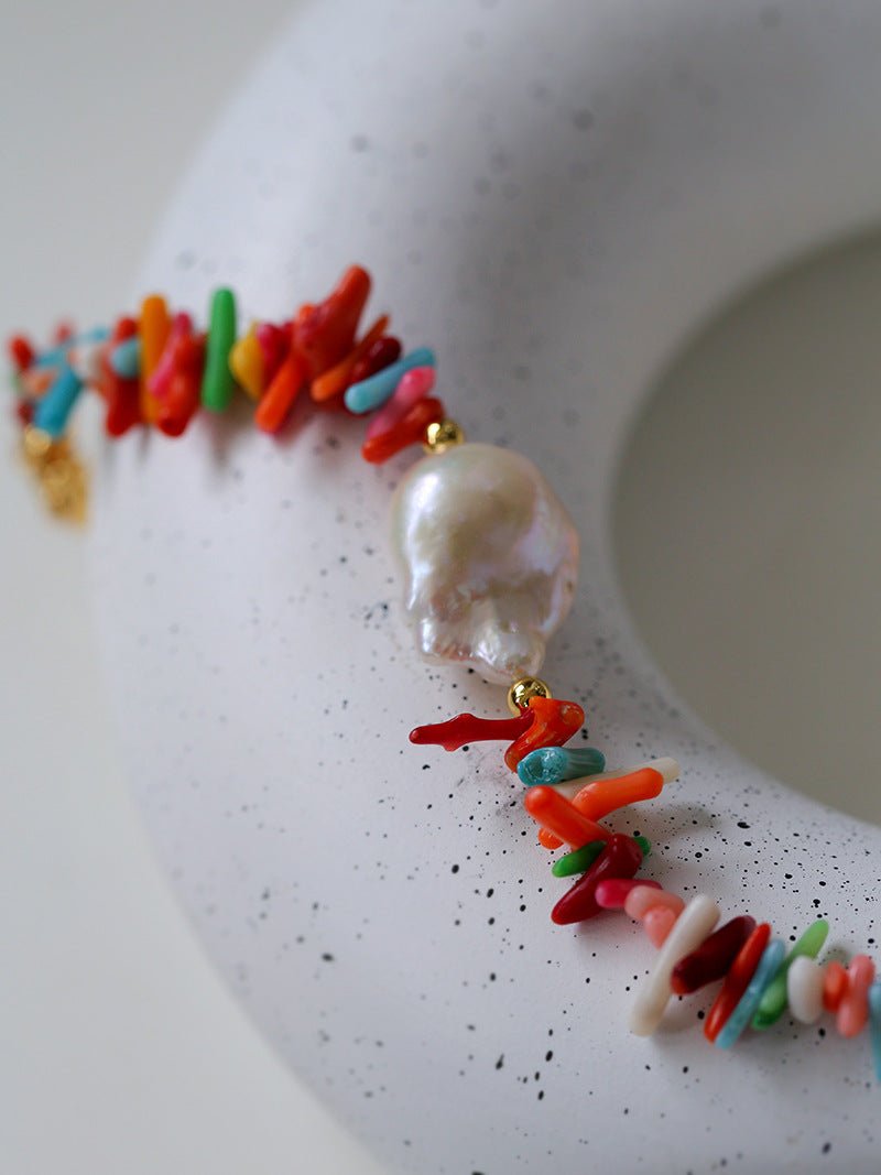 Colorful Gemstone Baroque Pearl Bracelet
