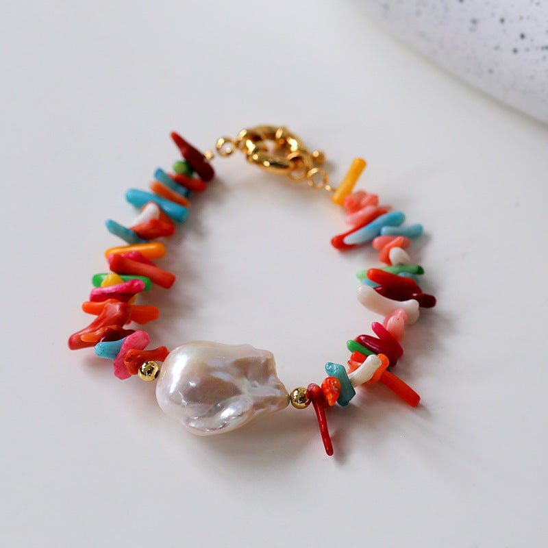 Colorful Gemstone Baroque Pearl Bracelet