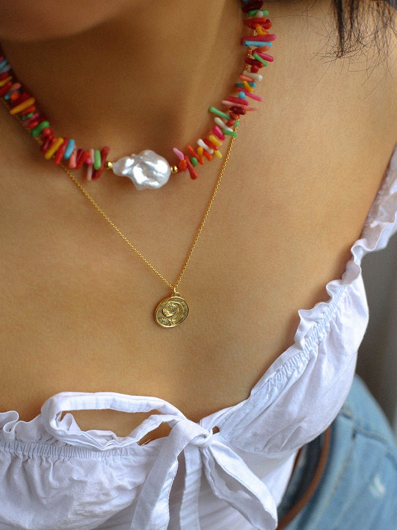 Colorful Gemstone Baroque Pearl Necklace