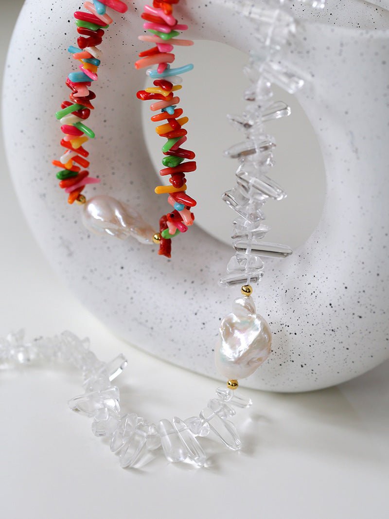Colorful Gemstone Baroque Pearl Necklace