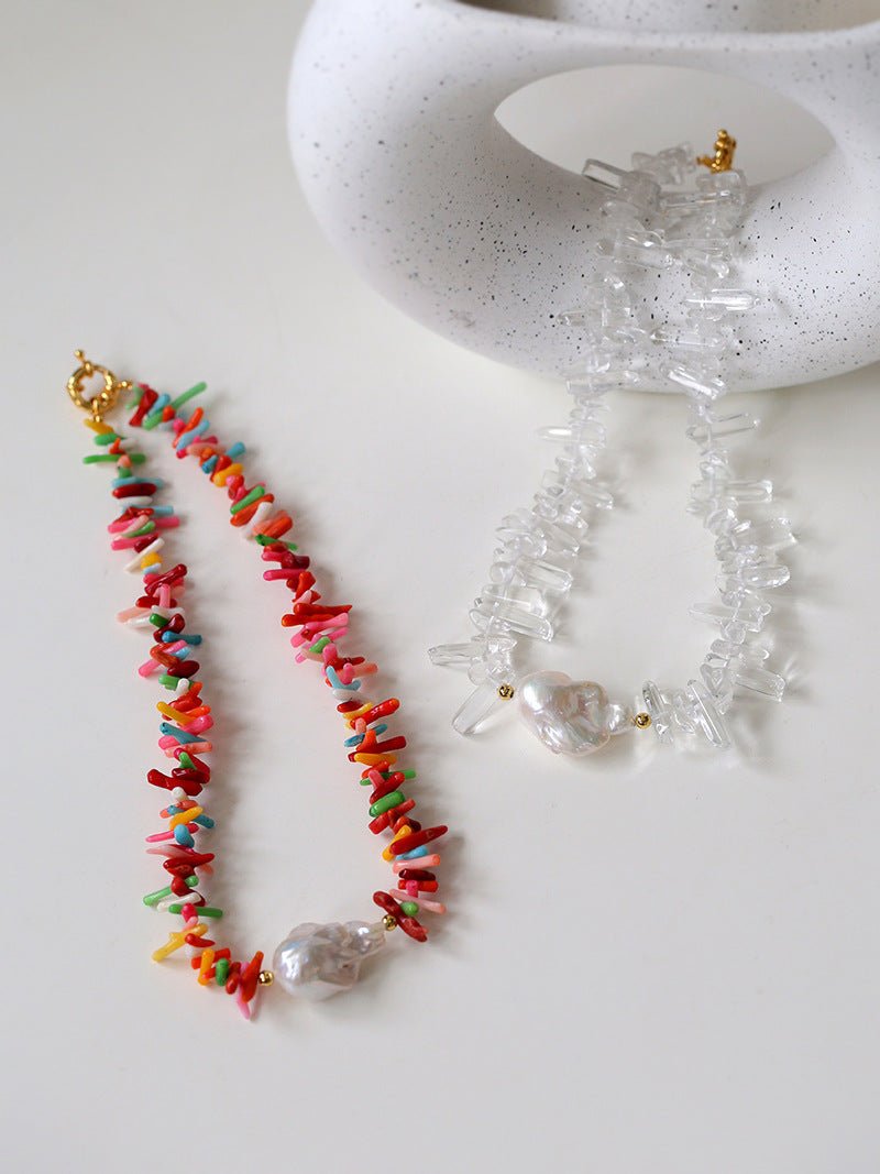 Colorful Gemstone Baroque Pearl Necklace