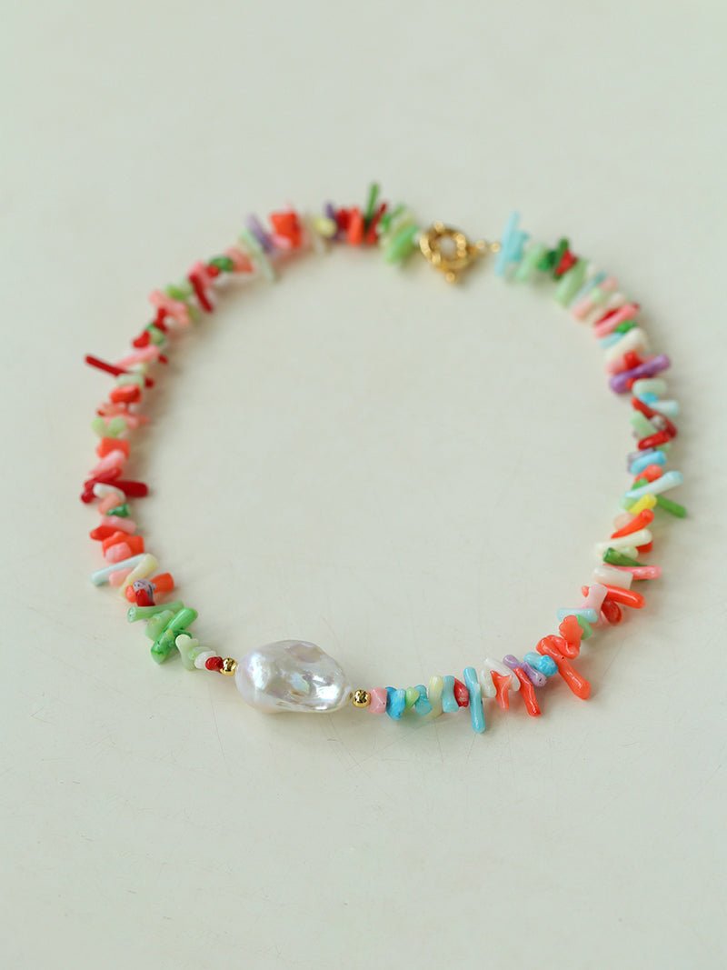 Colorful Gemstone Baroque Pearl Necklace