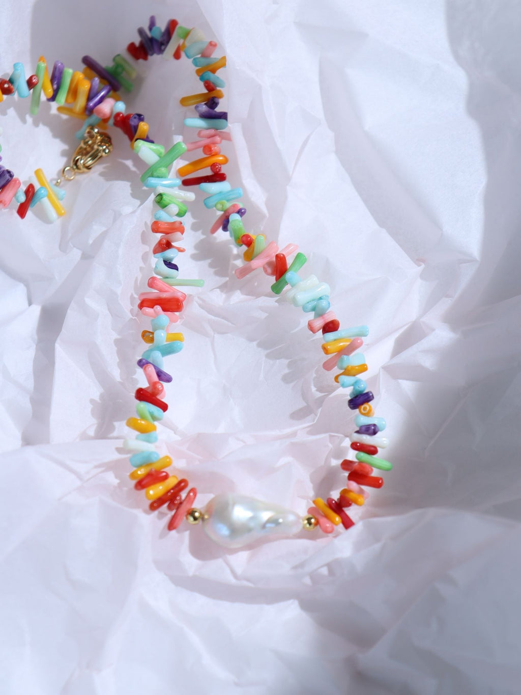 Colorful Gemstone Baroque Pearl Necklace